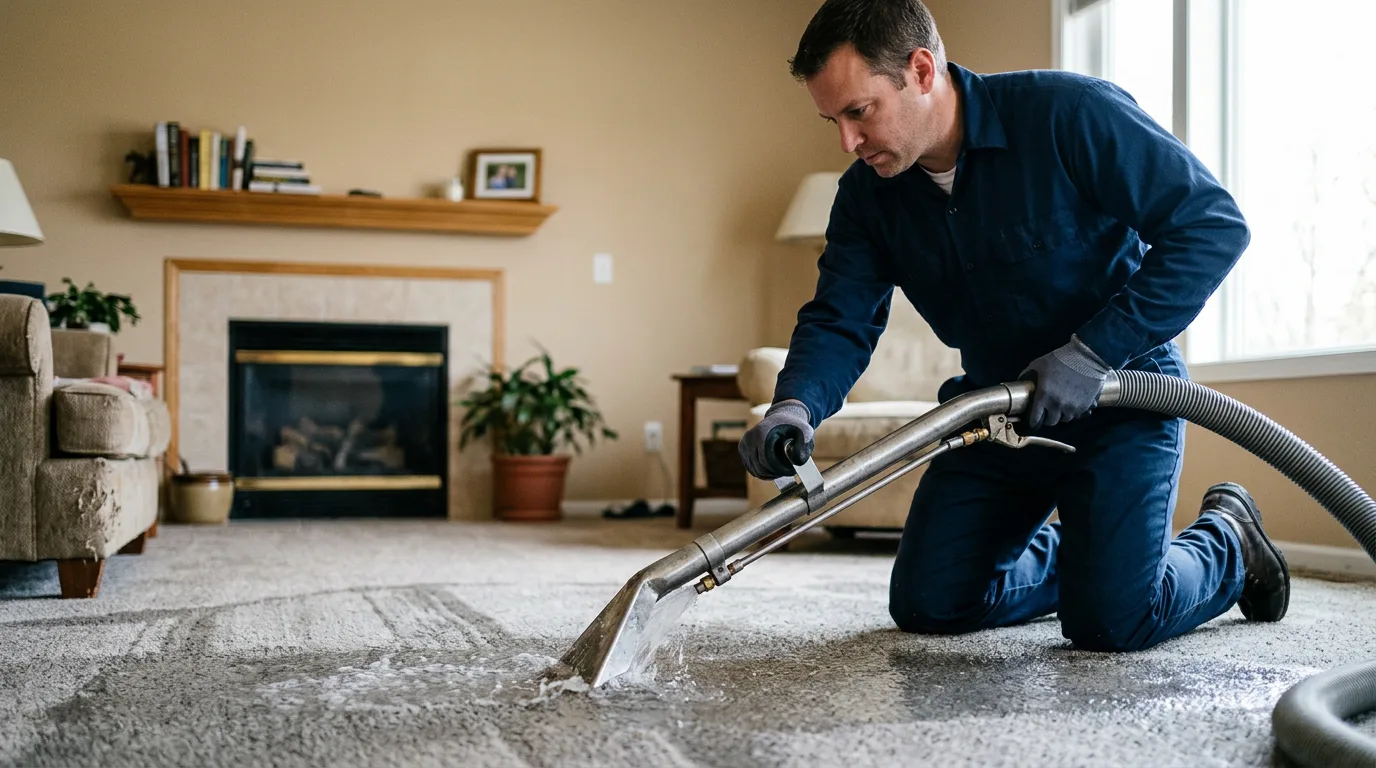 Water damage restoration technician working near Jamestown, OH